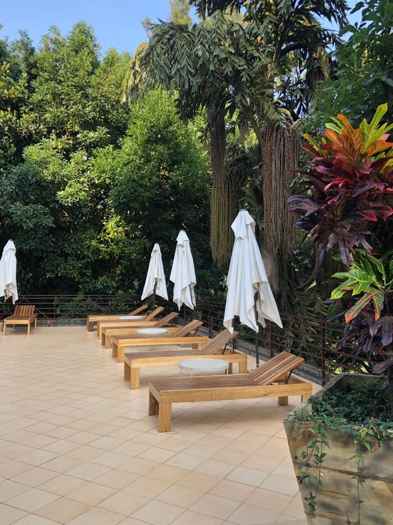 Swimming pool lounge deck and garden seating